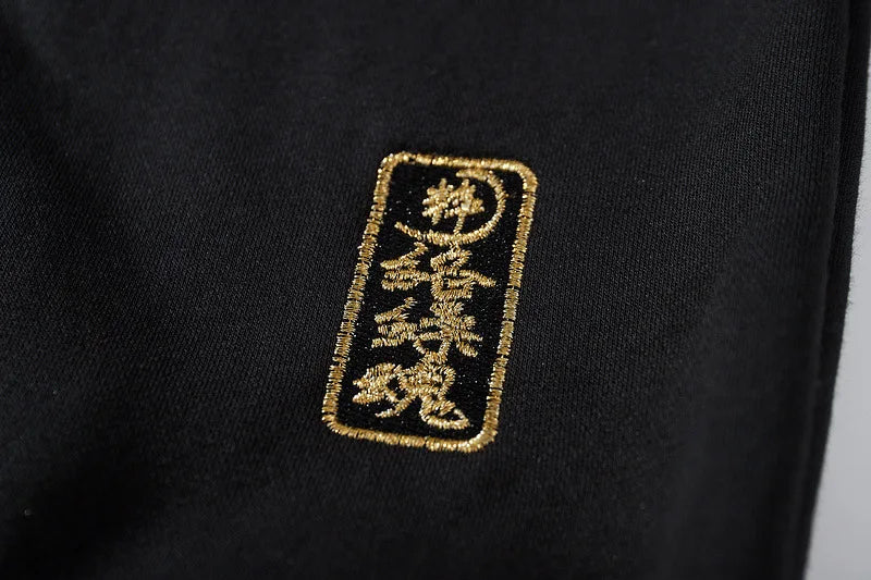 Japanese Embroidery Black Hoodie