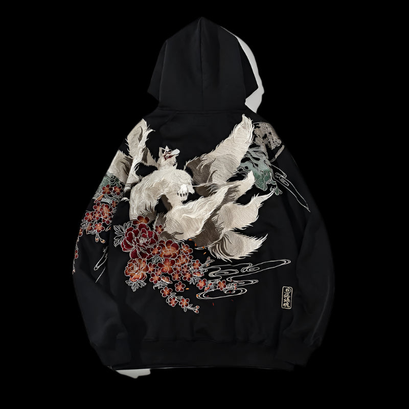 Japanese Embroidery Black Hoodie